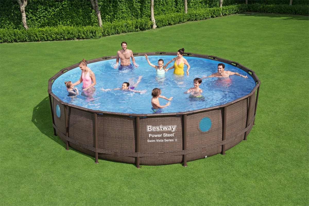 Каркасный бассейн круглый 549х122см Bestway Power Steel Swim Vista Series 56977 Ротанг 1200_800