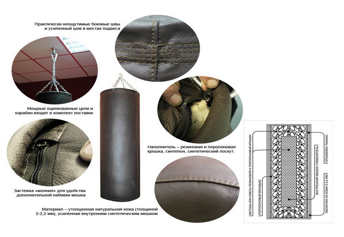 Классическая модель боксерского мешка, нат. кожа 2-2,2 мм 20072 1160_800